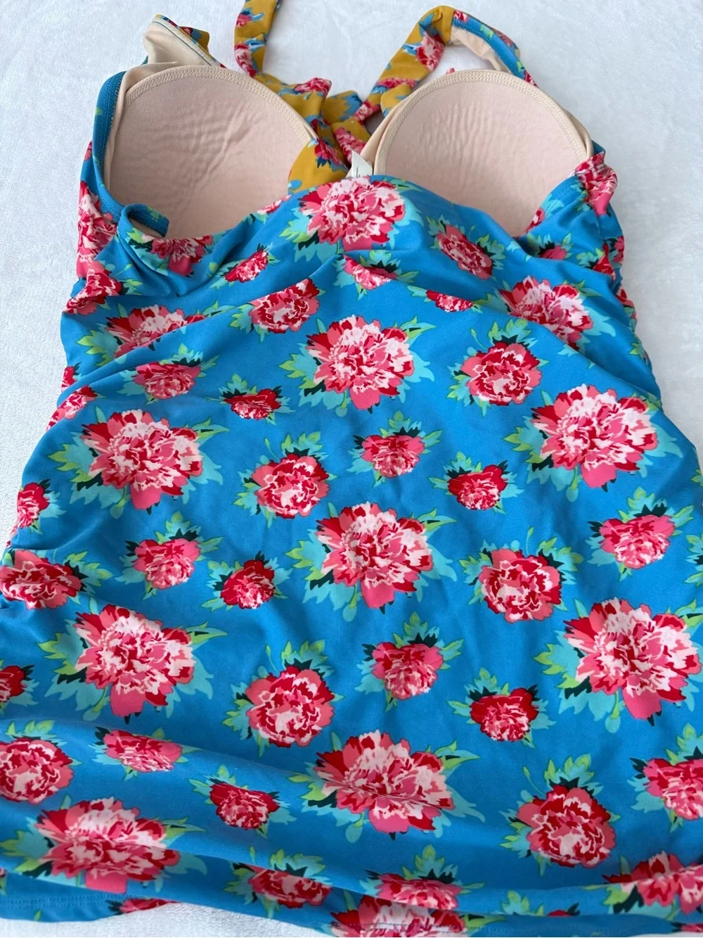 Matilda Jane Chase the Sun Floral Tankini Swim Top Blue Ruffle Tie Halter XXL E3